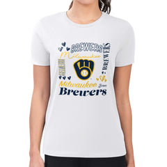 Milwaukee Brewers G-III 4Her by Carl Banks Women's Super-Slim Fit Lightweight Collage Team Graphic Crew Neck T-Shirt Sale