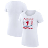 Philadelphia Phillies G-III 4Her by Carl Banks Women's Super-Slim Fit Lightweight Collage Team Graphic Crew Neck T-Shirt Outlet
