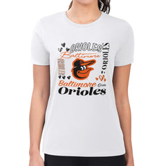 Baltimore Orioles G-III 4Her by Carl Banks Women's Super-Slim Fit Lightweight Collage Team Graphic Crew Neck T-Shirt Outlet