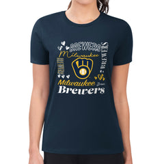 Milwaukee Brewers G-III 4Her by Carl Banks Women's Super-Slim Fit Lightweight Collage Team Graphic Crew Neck T-Shirt Outlet