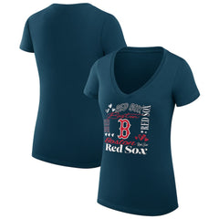 Boston Red Sox G-III 4Her by Carl Banks Women's Super-Slim Fit Lightweight Collage Team Graphic V-Neck T-Shirt Discount