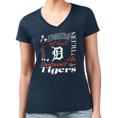 Detroit Tigers G-III 4Her by Carl Banks Women's Super-Slim Fit Lightweight Collage Team Graphic V-Neck T-Shirt Outlet