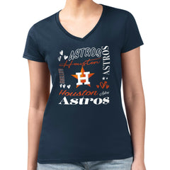Houston Astros G-III 4Her by Carl Banks Women's Super-Slim Fit Lightweight Collage Team Graphic V-Neck T-Shirt Outlet