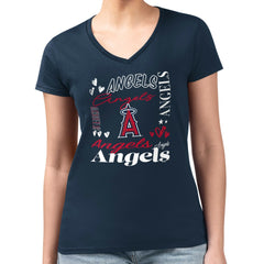 Los Angeles Angels G-III 4Her by Carl Banks Women's Super-Slim Fit Lightweight Collage Team Graphic V-Neck T-Shirt Sale