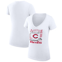 Cincinnati Reds G-III 4Her by Carl Banks Women's Super-Slim Fit Lightweight Collage Team Graphic V-Neck T-Shirt Near Me