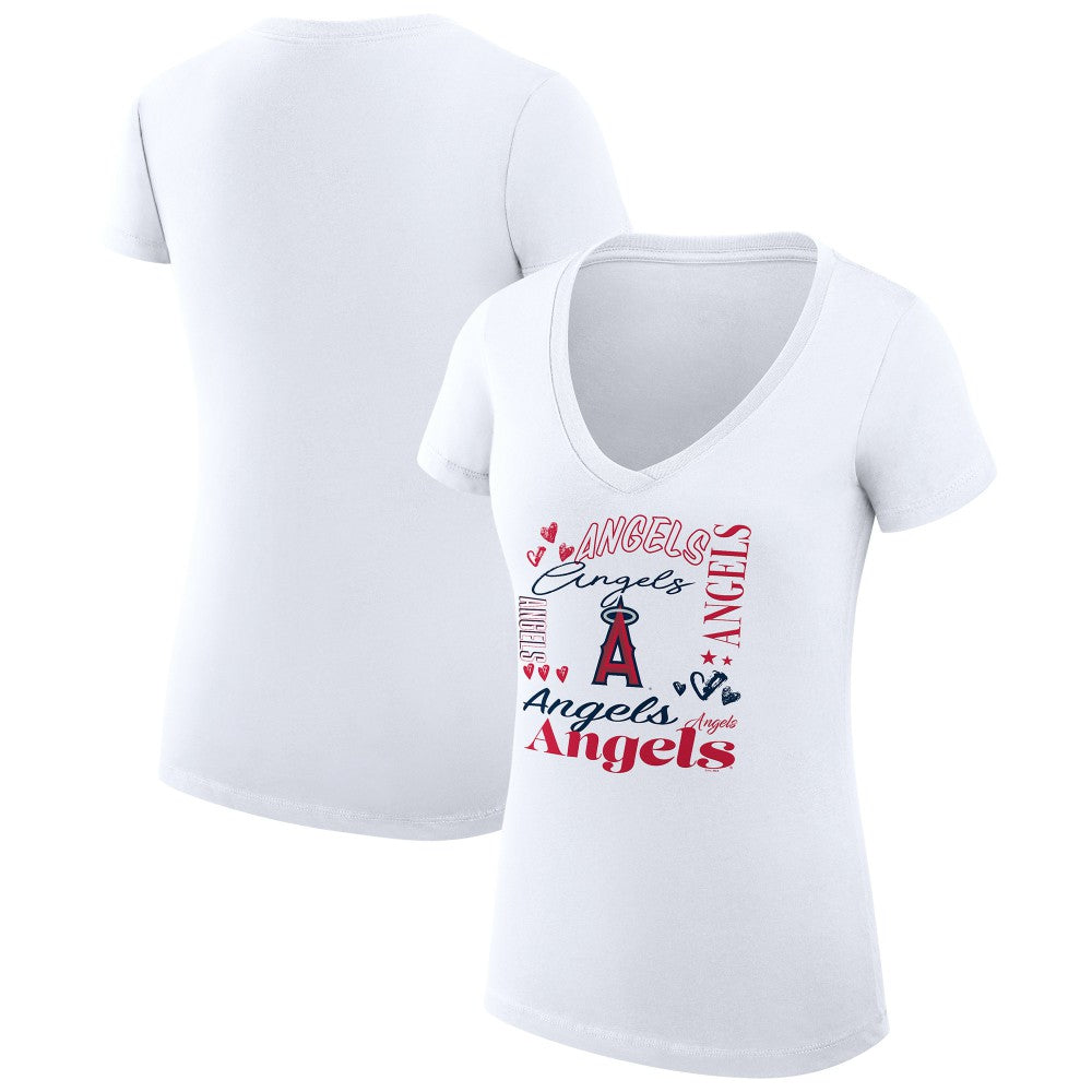 Los Angeles Angels G-III 4Her by Carl Banks Women's Super-Slim Fit Lightweight Collage Team Graphic V-Neck T-Shirt Sale