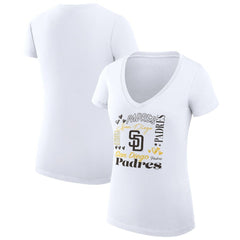 San Diego Padres G-III 4Her by Carl Banks Women's Super-Slim Fit Lightweight Collage Team Graphic V-Neck T-Shirt Sale