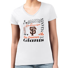San Francisco Giants G-III 4Her by Carl Banks Women's Super-Slim Fit Lightweight Collage Team Graphic V-Neck T-Shirt Near Me