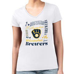 Milwaukee Brewers G-III 4Her by Carl Banks Women's Super-Slim Fit Lightweight Collage Team Graphic V-Neck T-Shirt Online