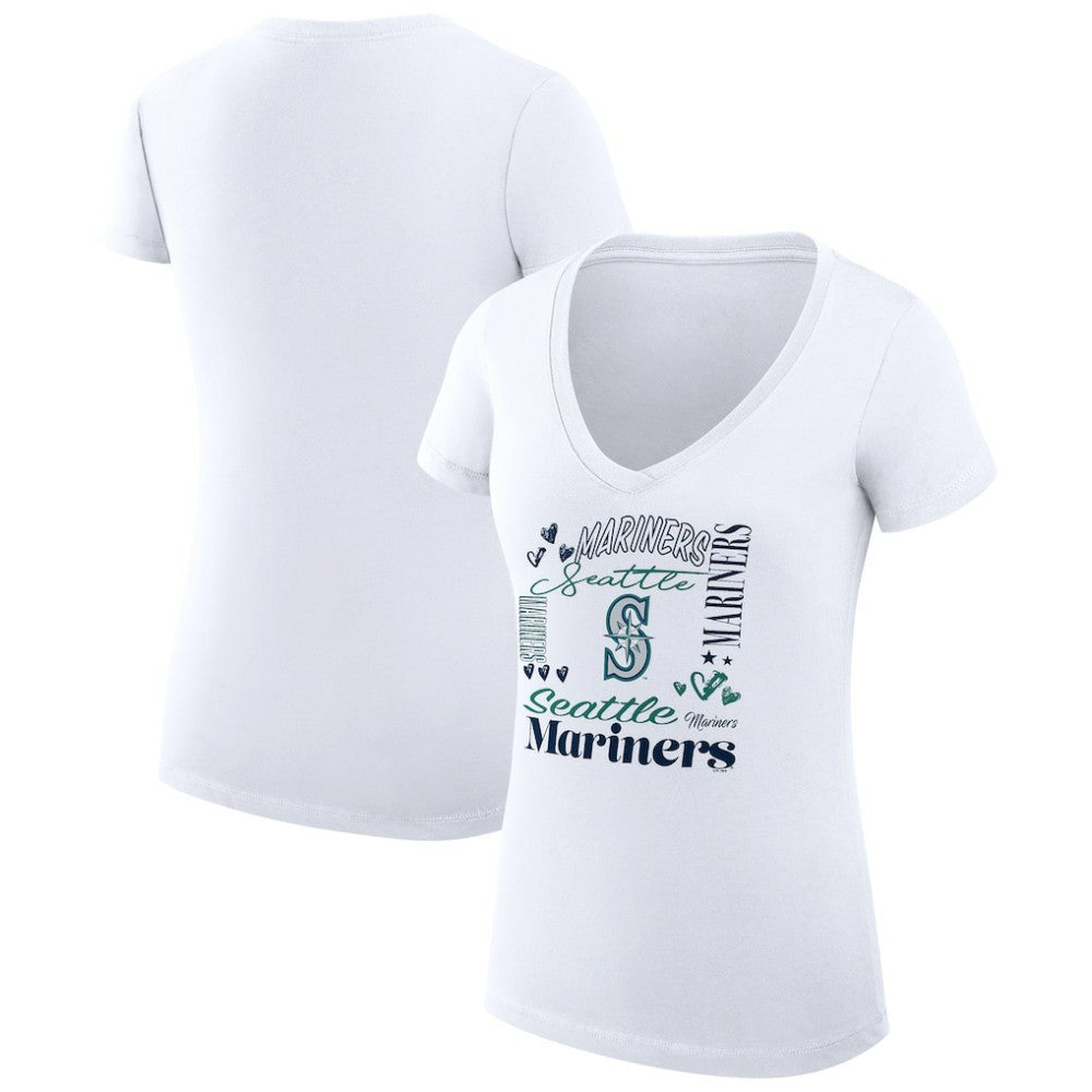Seattle Mariners G-III 4Her by Carl Banks Women's Super-Slim Fit Lightweight Collage Team Graphic V-Neck T-Shirt Discount