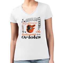Baltimore Orioles G-III 4Her by Carl Banks Women's Super-Slim Fit Lightweight Collage Team Graphic V-Neck T-Shirt Outlet