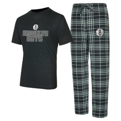 Brooklyn Nets Concepts Sport Vector Top & Flannel Pants Sleep Set Black/Gray