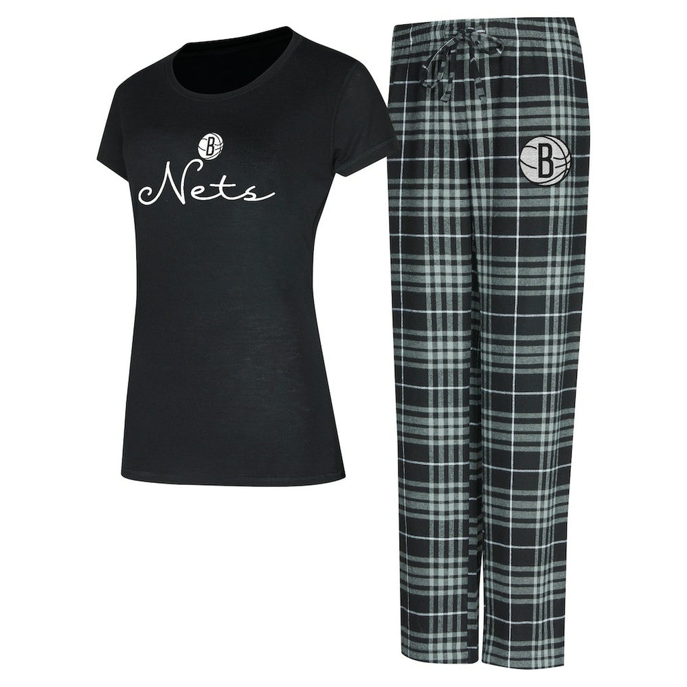 Brooklyn Nets Concepts Sport Women's Vector Top & Flannel Pants Sleep Set Black/Gray