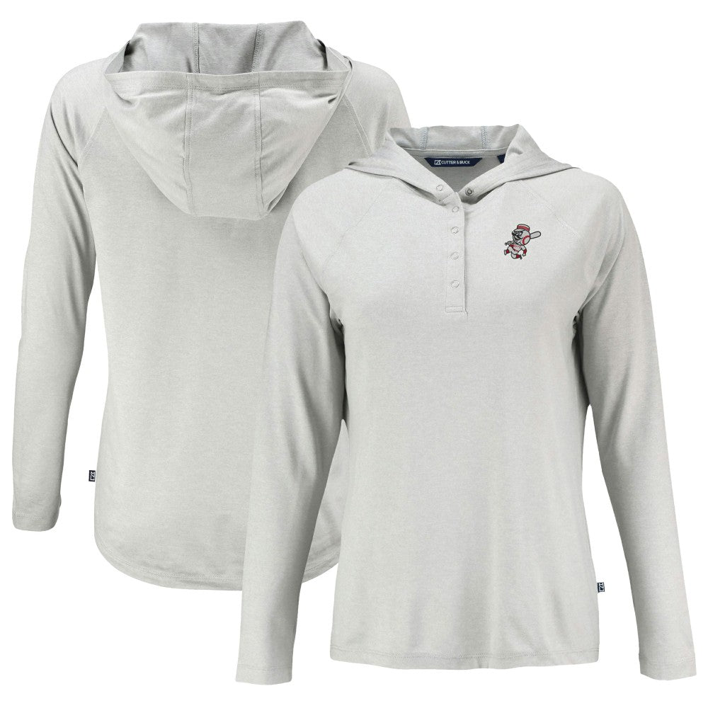 Cincinnati Reds Cutter & Buck Women's Cooperstown Collection Coastline Epic Comfort Eco Recycled Hoodie Raglan Long Sleeve T-Shirt Outlet
