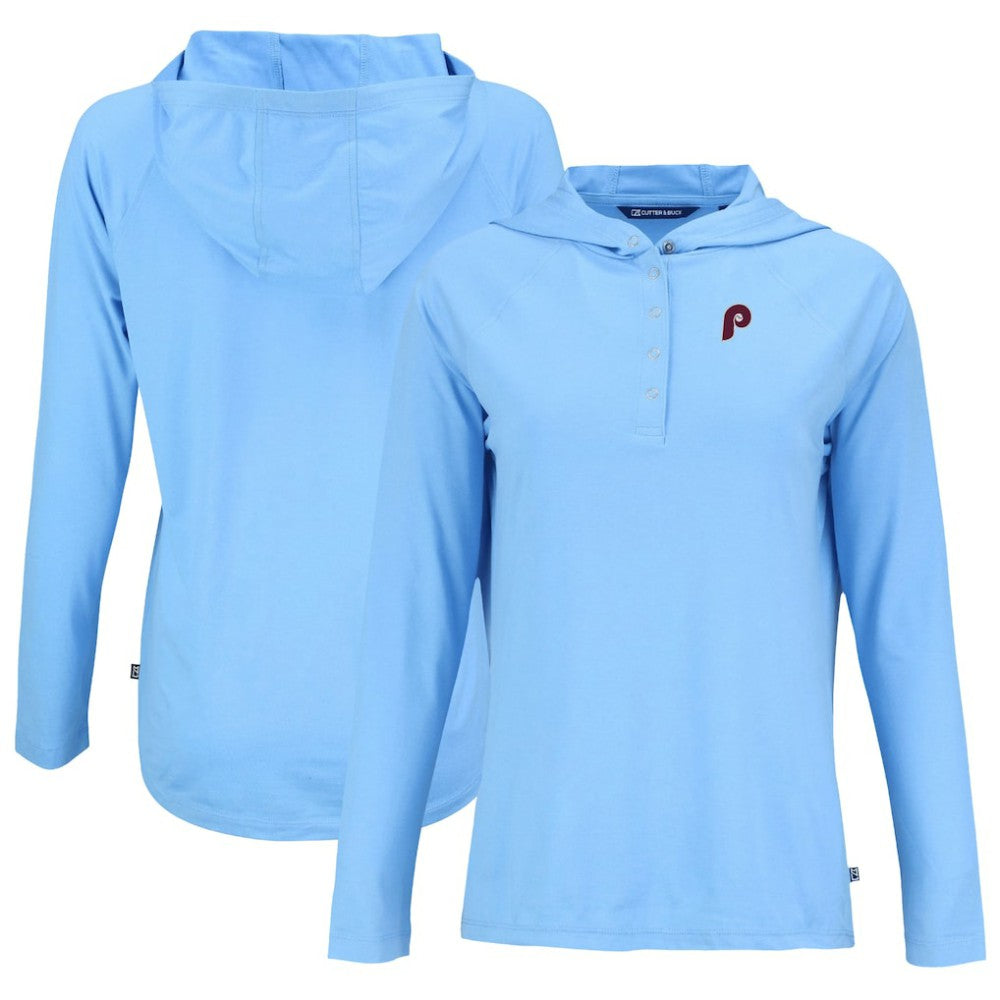 Philadelphia Phillies Cutter & Buck Women's Cooperstown Collection Coastline Epic Comfort Eco Recycled Hoodie Raglan Long Sleeve T-Shirt Outlet