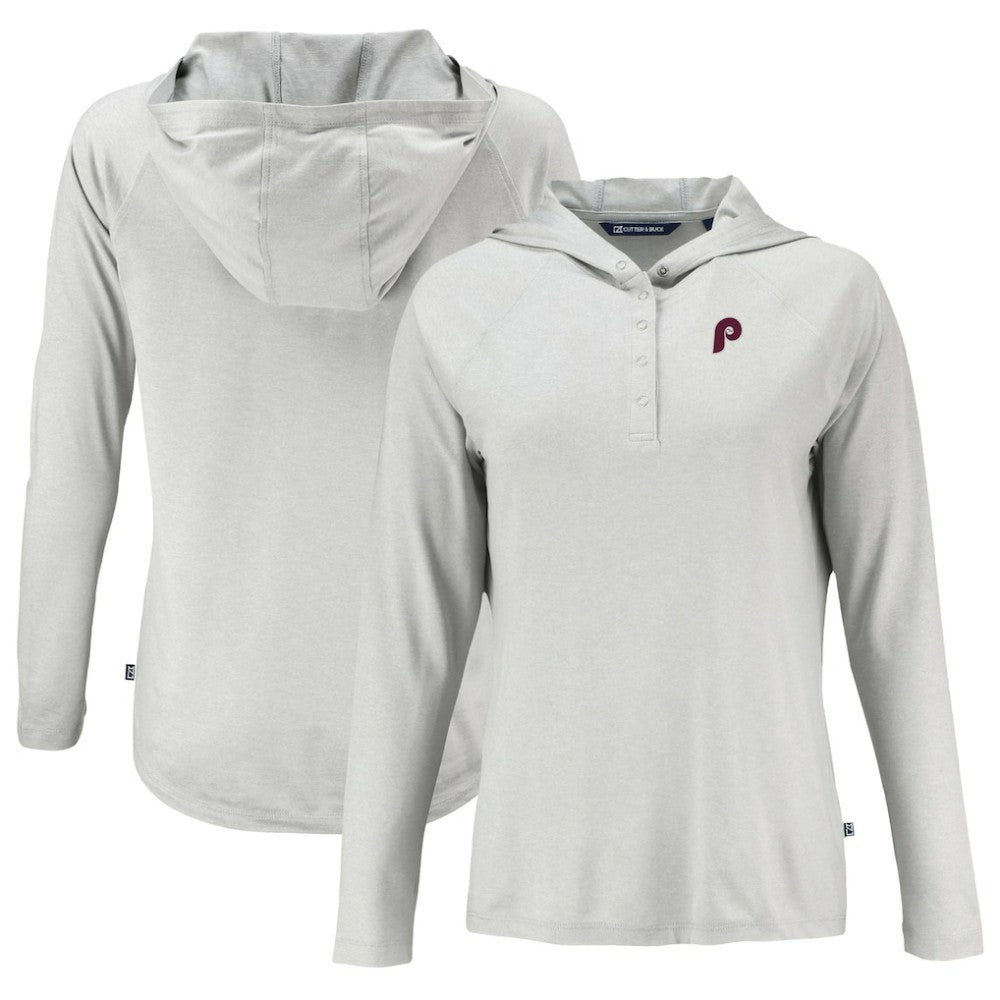 Philadelphia Phillies Cutter & Buck Women's Cooperstown Collection Coastline Epic Comfort Eco Recycled Hoodie Raglan Long Sleeve T-Shirt Online