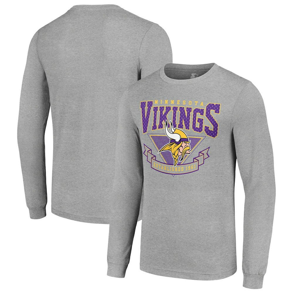 Minnesota Vikings Starter '80s Inspired Team Logo Long Sleeve T-Shirt - Heather Gray - NFL