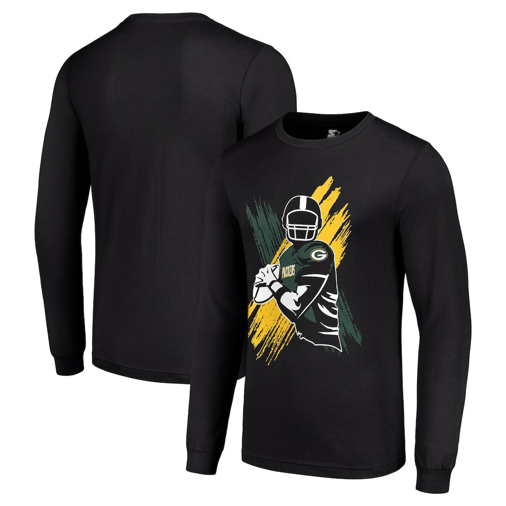 Green Bay Packers Starter Player X Logo Graphic Long Sleeve T-Shirt - Black - NFL