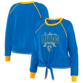 Los Angeles Chargers WEAR by Erin Andrews Women's Tie-Front Long Sleeve Top - Powder Blue/Yellow - NFL
