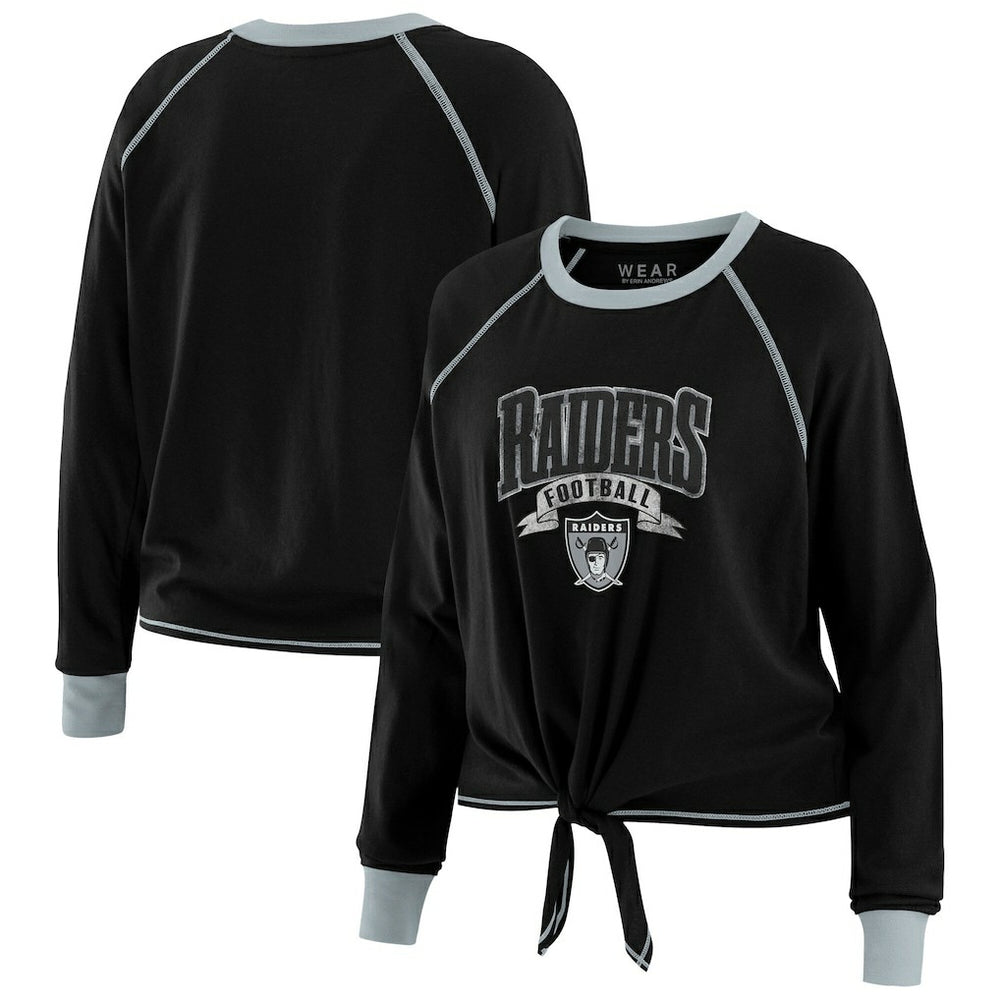 Las Vegas Raiders WEAR by Erin Andrews Women's Tie-Front Long Sleeve Top - Black/Gray - NFL