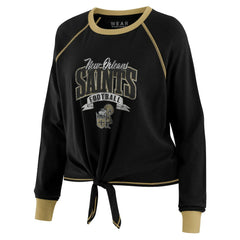 New Orleans Saints WEAR by Erin Andrews Women's Tie-Front Long Sleeve Top - Black/Gold - NFL