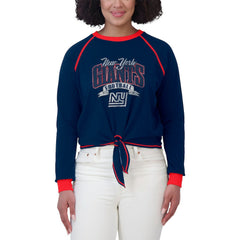 New York Giants WEAR by Erin Andrews Women's Tie-Front Long Sleeve Top - Navy/Red - NFL