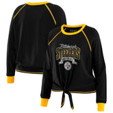 Pittsburgh Steelers WEAR by Erin Andrews Women's Tie-Front Long Sleeve Top - Black/Gold - NFL
