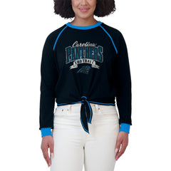 Carolina Panthers WEAR by Erin Andrews Women's Tie-Front Long Sleeve Top - Black/Blue - NFL