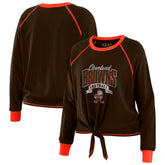 Cleveland Browns WEAR by Erin Andrews Women's Tie-Front Long Sleeve Top - Brown/Orange - NFL