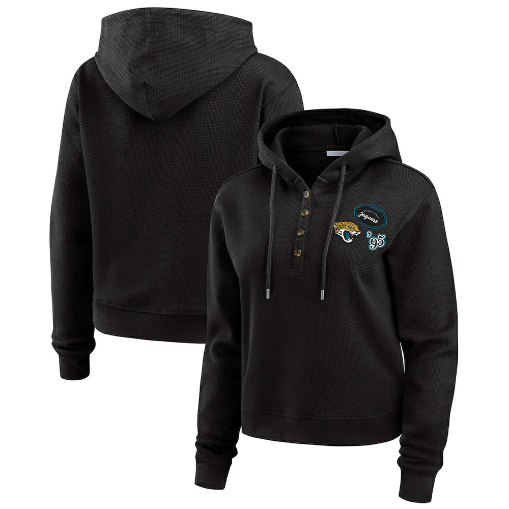Jacksonville Jaguars WEAR by Erin Andrews Women's Waffle Hoodie Pullover Top - Black - NFL