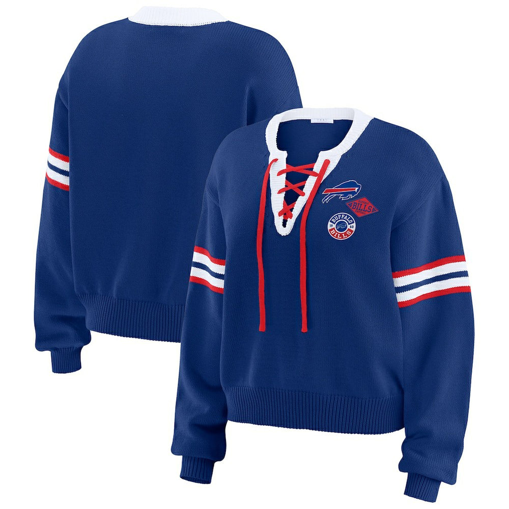 Buffalo Bills WEAR by Erin Andrews Women's Lace-Up Pullover Sweatshirt - Royal - NFL