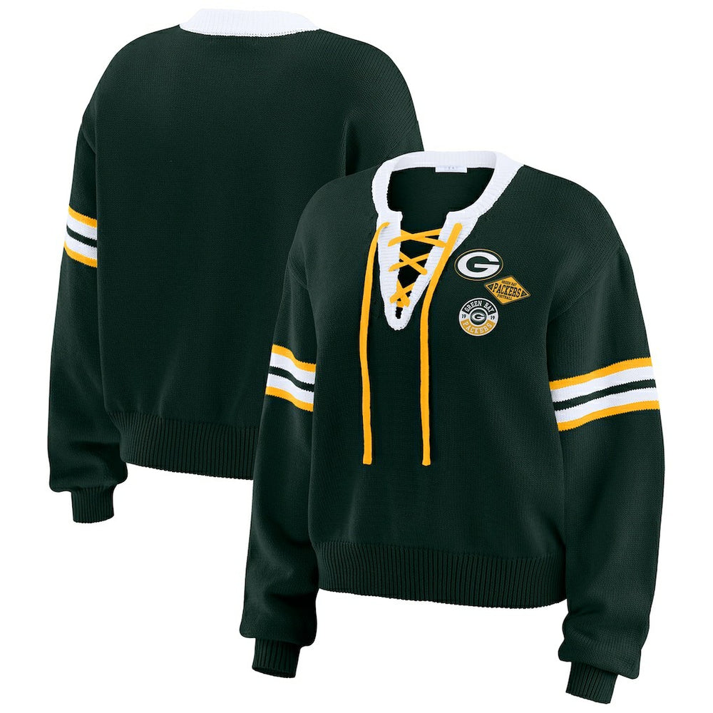 Green Bay Packers WEAR by Erin Andrews Women's Lace-Up Pullover Sweatshirt - Green - NFL