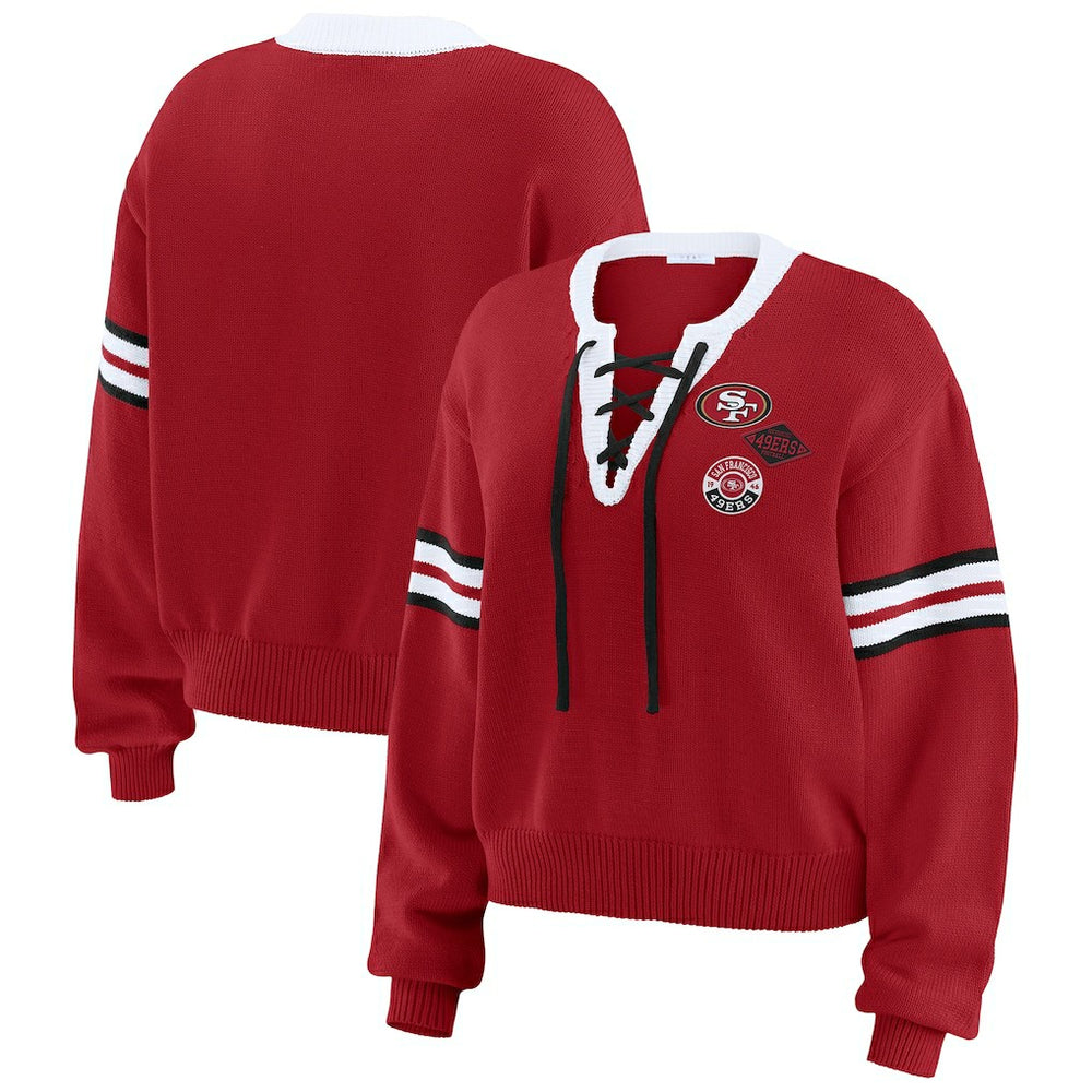 San Francisco 49ers WEAR by Erin Andrews Women's Lace-Up Pullover Sweatshirt - Scarlet - NFL