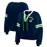 Seattle Seahawks WEAR by Erin Andrews Women's Lace-Up Pullover Sweatshirt - Navy - NFL