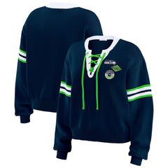 Seattle Seahawks WEAR by Erin Andrews Women's Lace-Up Pullover Sweatshirt - Navy - NFL