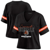 Cincinnati Bengals WEAR by Erin Andrews Women's Color Block Boxy Modest Crop V-Neck T-Shirt - Black - NFL
