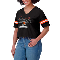 Cincinnati Bengals WEAR by Erin Andrews Women's Color Block Boxy Modest Crop V-Neck T-Shirt - Black - NFL
