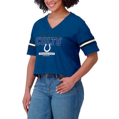 Indianapolis Colts WEAR by Erin Andrews Women's Color Block Boxy Modest Crop V-Neck T-Shirt - Royal - NFL
