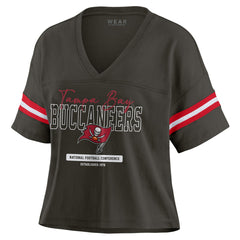 Tampa Bay Buccaneers WEAR by Erin Andrews Women's Color Block Boxy Modest Crop V-Neck T-Shirt - Orange - NFL