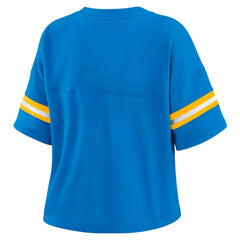Los Angeles Chargers WEAR by Erin Andrews Women's Color Block Boxy Modest Crop V-Neck T-Shirt - Powder Blue - NFL