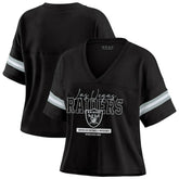 Las Vegas Raiders WEAR by Erin Andrews Women's Color Block Boxy Modest Crop V-Neck T-Shirt - Black - NFL
