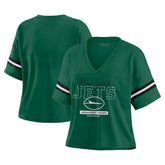 New York Jets WEAR by Erin Andrews Women's Color Block Boxy Modest Crop V-Neck T-Shirt - Green - NFL