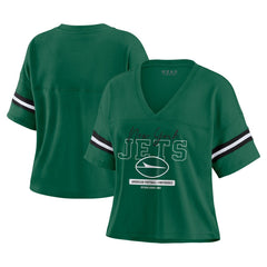 New York Jets WEAR by Erin Andrews Women's Color Block Boxy Modest Crop V-Neck T-Shirt - Green - NFL