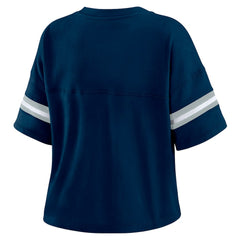 Dallas Cowboys WEAR by Erin Andrews Women's Color Block Boxy Modest Crop V-Neck T-Shirt - Navy - NFL