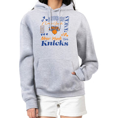 New York Knicks G-III 4Her by Carl Banks Women's Team Collage Graphic Fleece Pullover Hoodie Heather Gray