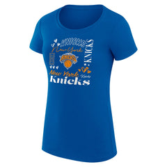 New York Knicks G-III 4Her by Carl Banks Women's Super-Slim Fit Lightweight Team Name Collage Graphic T-Shirt Blue