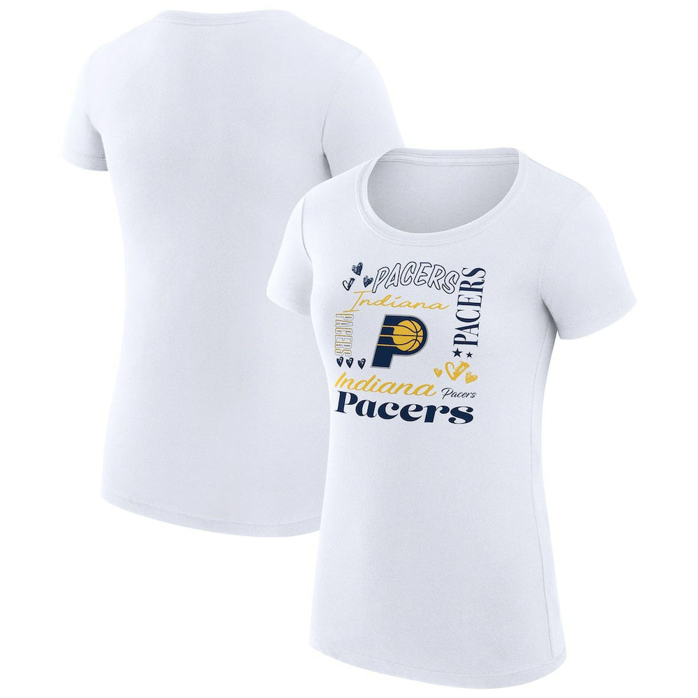 Indiana Pacers G-III 4Her by Carl Banks Women's Super-Slim Fit Lightweight Team Name Collage Graphic T-Shirt White