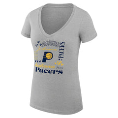 Indiana Pacers G-III 4Her by Carl Banks Women's Super-Slim Fit Lightweight Team Name Collage Graphic V-Neck T-Shirt Heather Gray