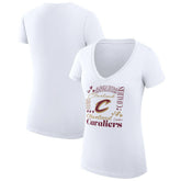Cleveland Cavaliers G-III 4Her by Carl Banks Women's Super-Slim Fit Lightweight Team Name Collage Graphic V-Neck T-Shirt White