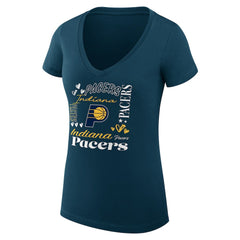 Indiana Pacers G-III 4Her by Carl Banks Women's Super-Slim Fit Lightweight Team Name Collage Graphic V-Neck T-Shirt Navy